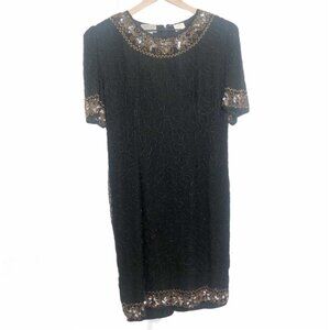 VINTAGE 100% Silk Black Beaded & Sequin Mini Dress